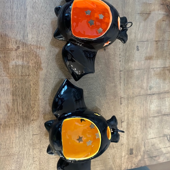 2 Vintage Halloween Ceramic Hanging Bat Tea Light Candle...